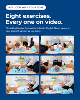 Six stills from The Core video library showing guided exercises